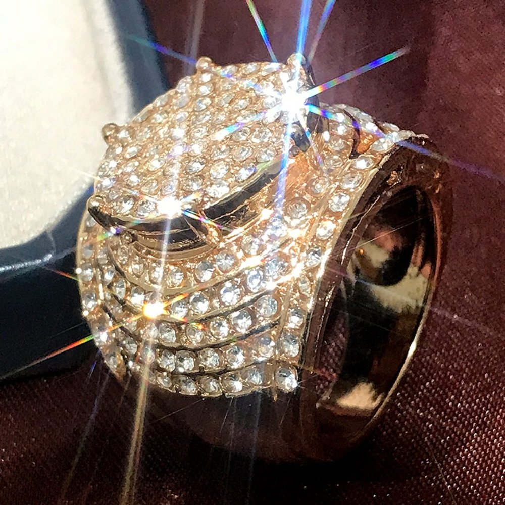 💎 Noble Gold Plated Zircon  Filled Fashion Chunky Luxury Ring for Men,UNVN12240